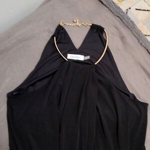Calvin Klein Slinky gold collared dinner dress